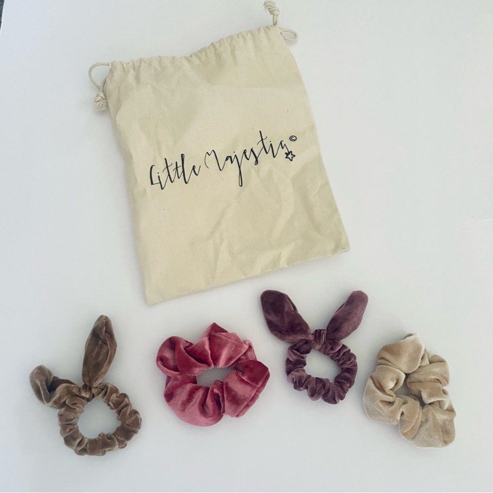Little Majestic velvet hair scrunchie set of 4 with bag Bunny ears Hair ties new